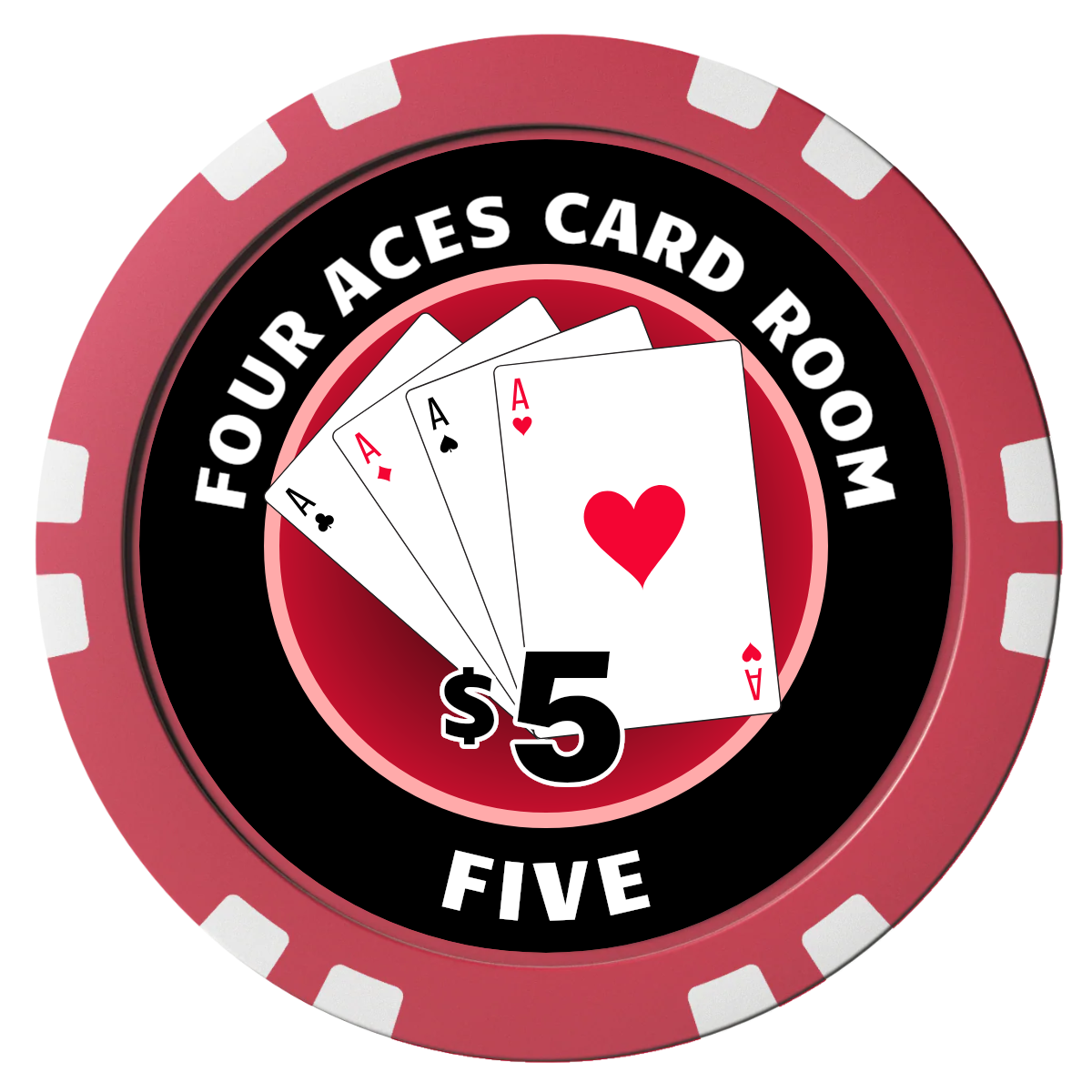 4 Aces Poker Room Composite Poker Chips - Red / Double Stripe - Front