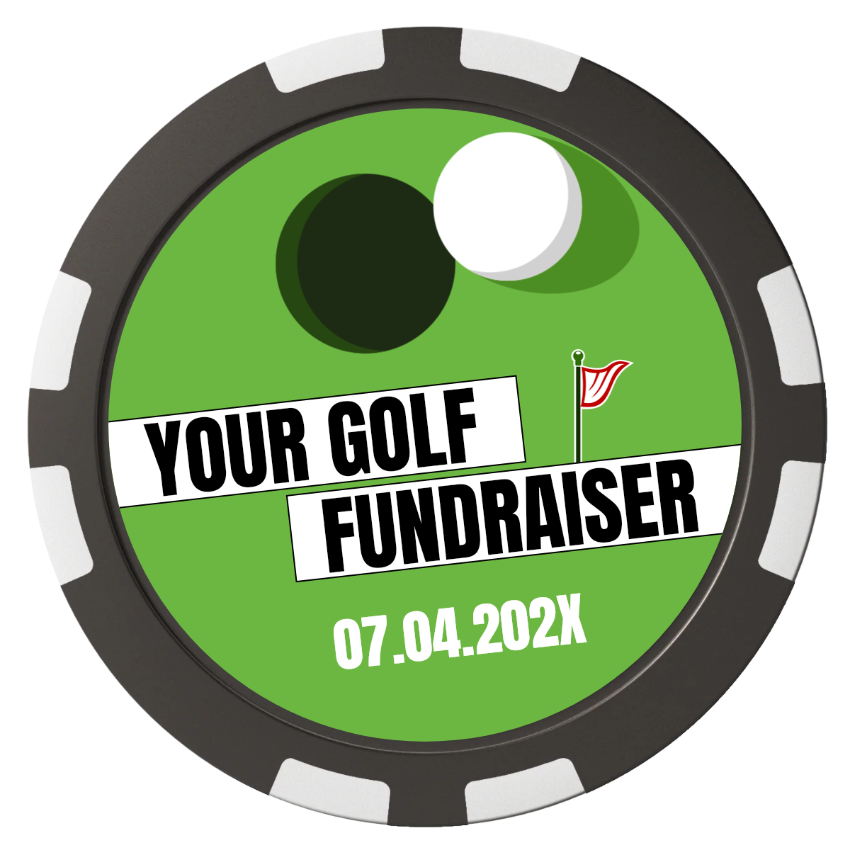 Putting Around Tournament Composite Poker Chips - Black / 8 Stripe - Front