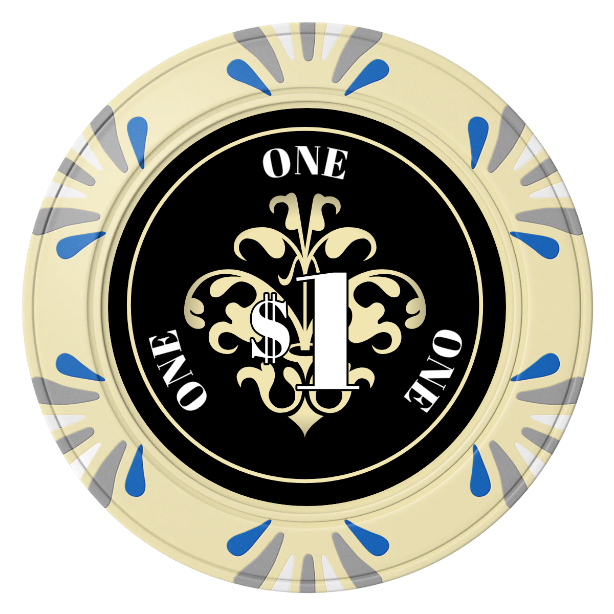 Gothic Revival Clay Poker Chips - Ivory / Macau / 40mm - Front