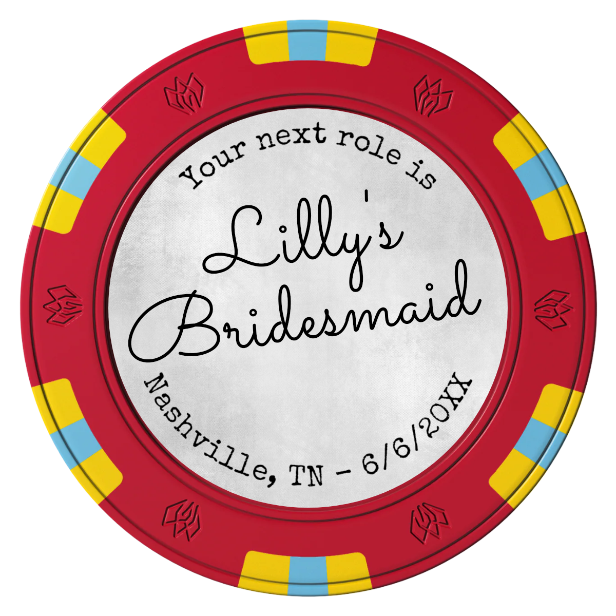 Be My Bridesmaid Simple Clay Poker Chips - Red / 6 Spot Gem / 43mm - Front