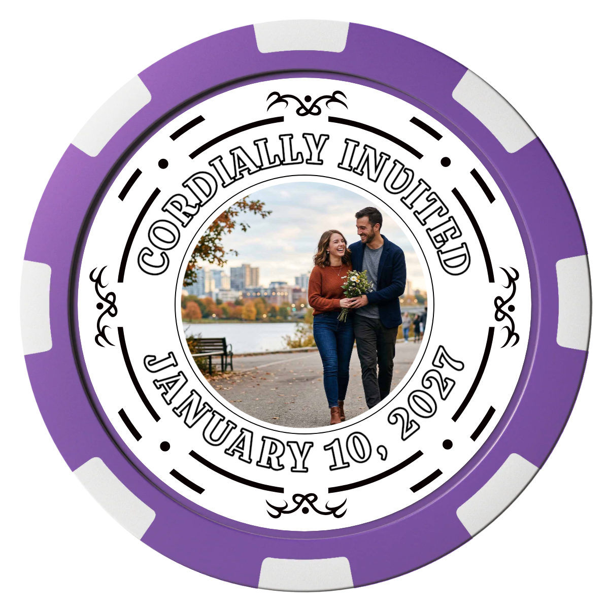 Save the Date Element Composite Poker Chips - Purple / 8 Spot - Front