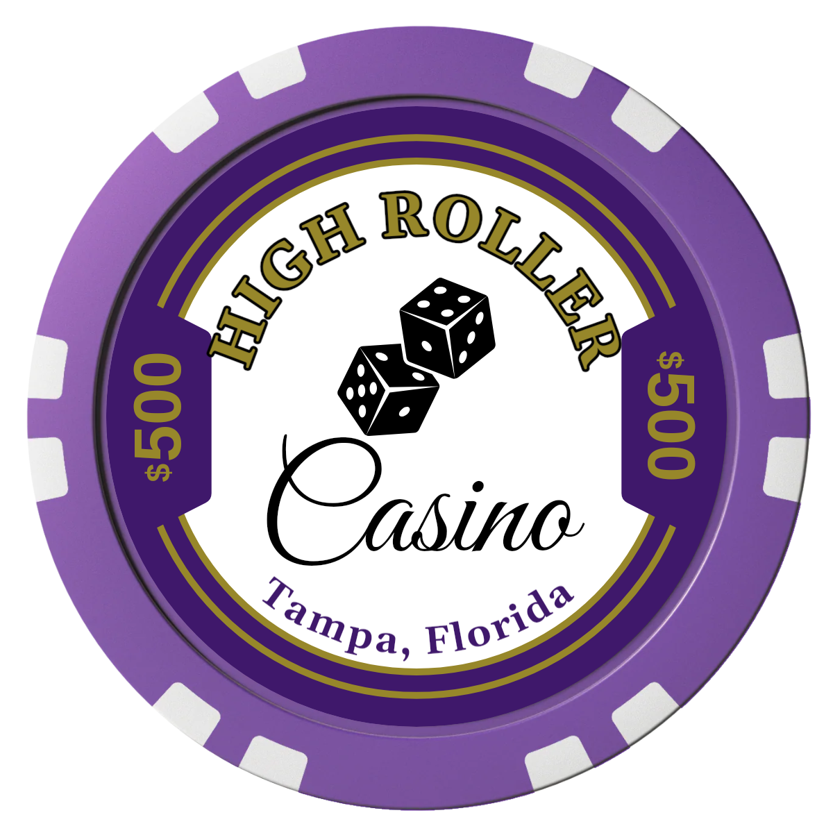 High Roller Casino Composite Poker Chips - Purple / Double Stripe - Front