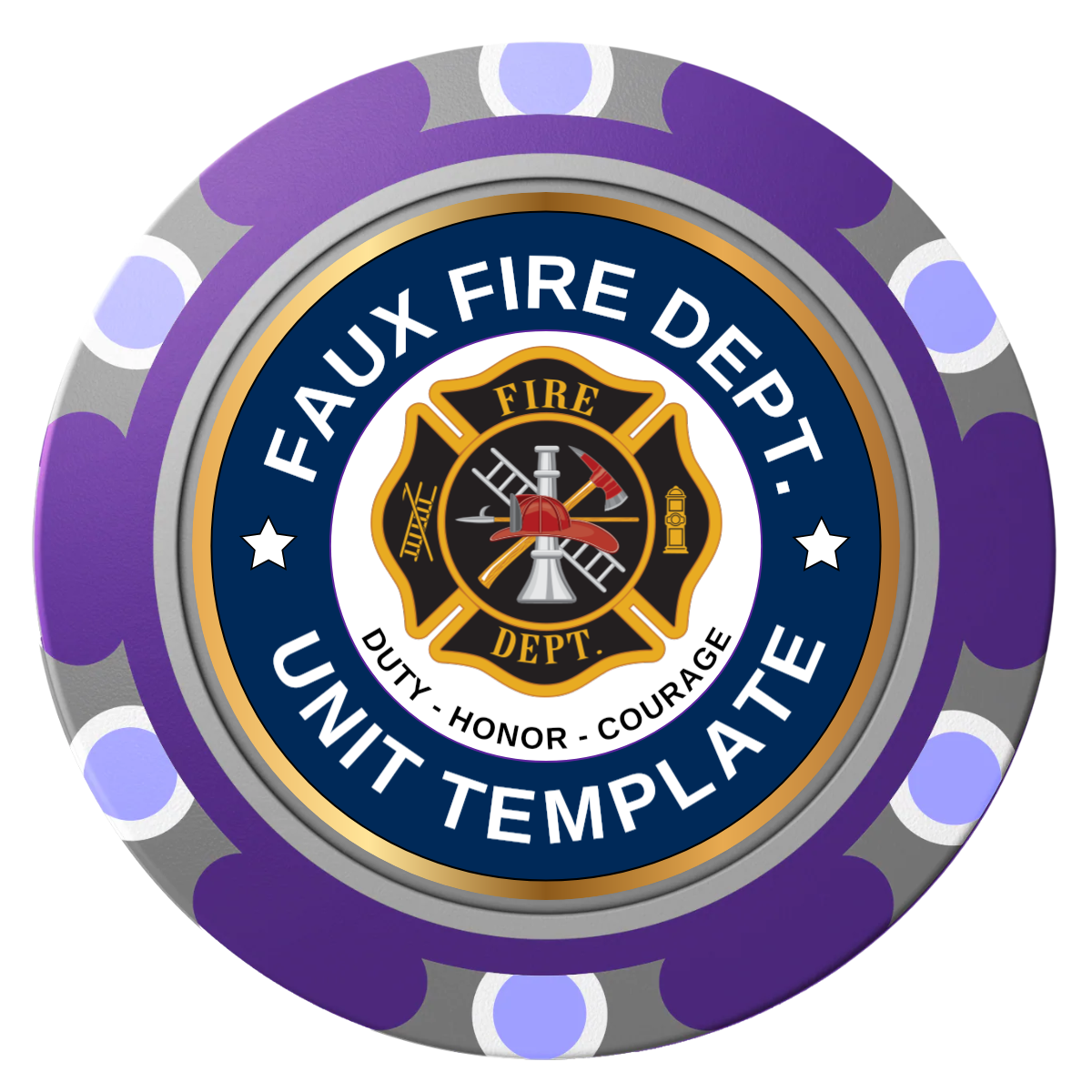 Faux Fire Dept. #01 Clay Poker Chips - Purple / Monte Carlo / 40mm - Front
