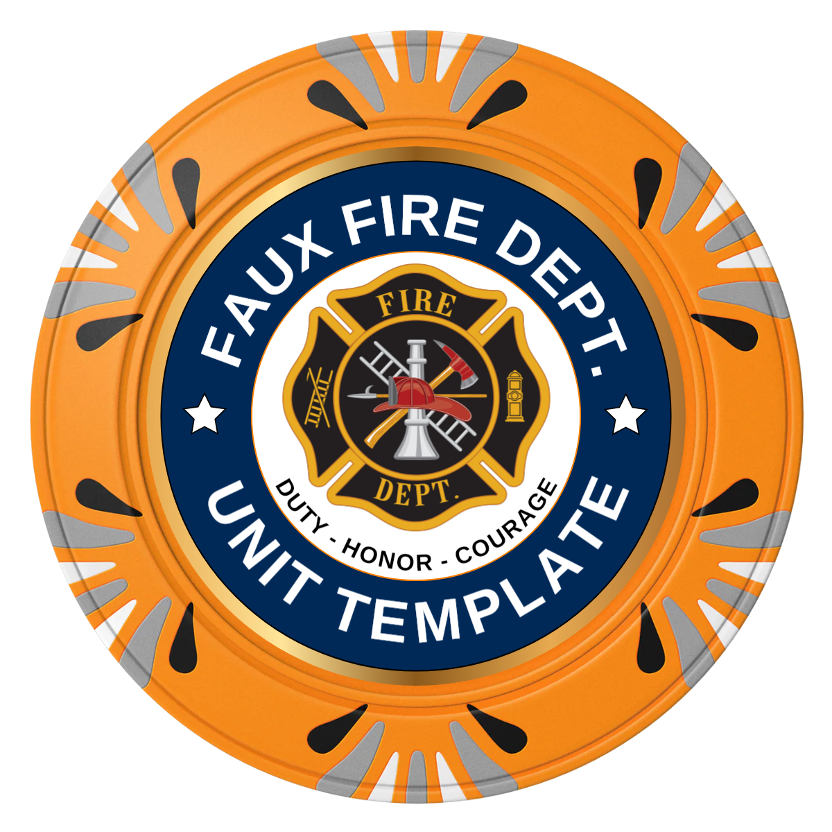 Faux Fire Dept. #01 Clay Poker Chips - Orange / Macau / 40mm - Front