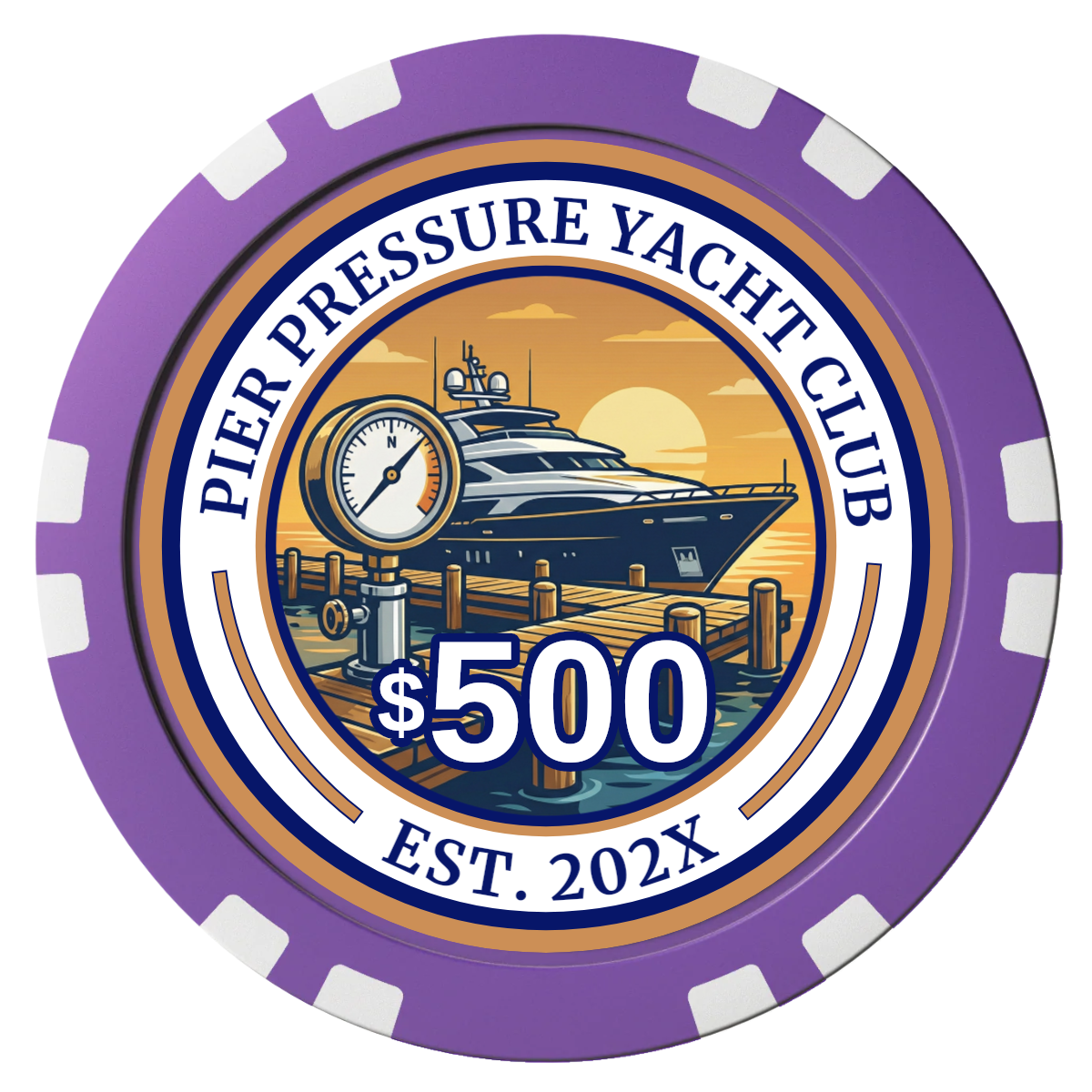 Anchor Down Card Room Composite Poker Chips - Purple / Double Stripe - Front