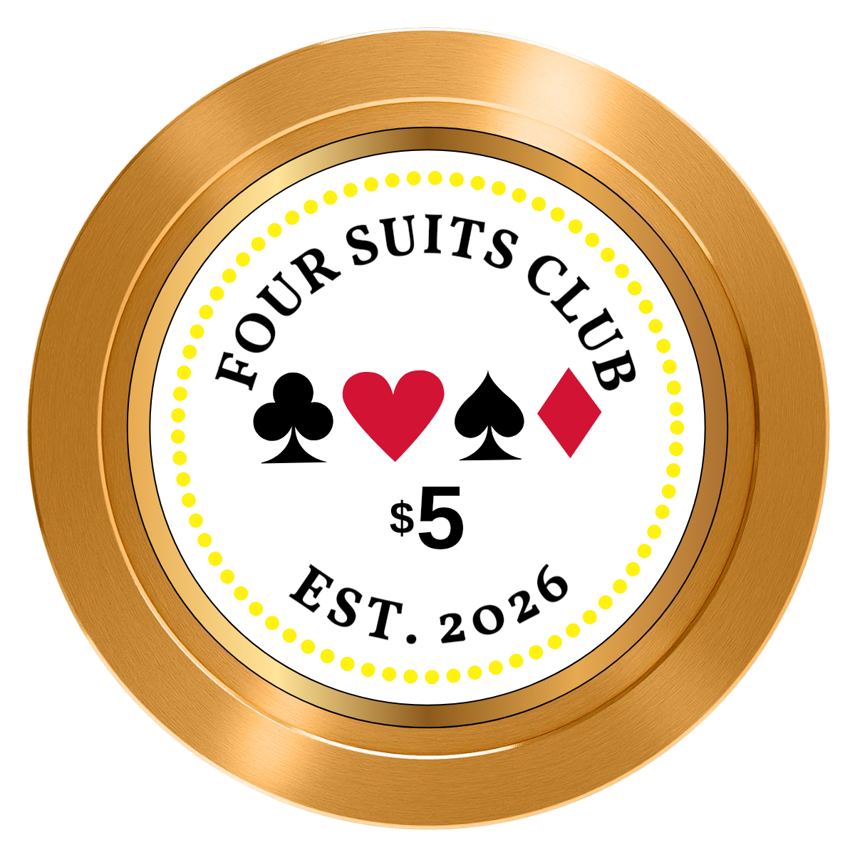 Fours Suits Club Aluminum Poker Chips - Gold - Back