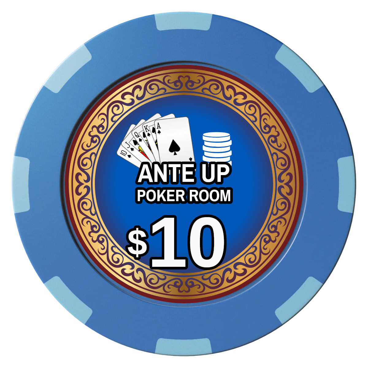 Ante Up Poker Room Clay Poker Chips - Blue / 8 Spot (2 Tone) / 40mm - Front