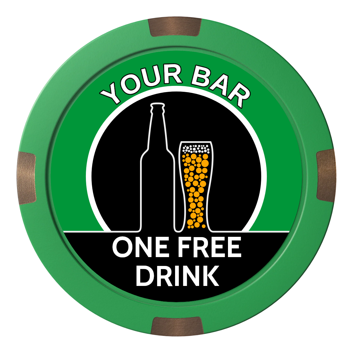 Beer and Glass Composite & Metal Hybrid Poker Chips - Green - Front