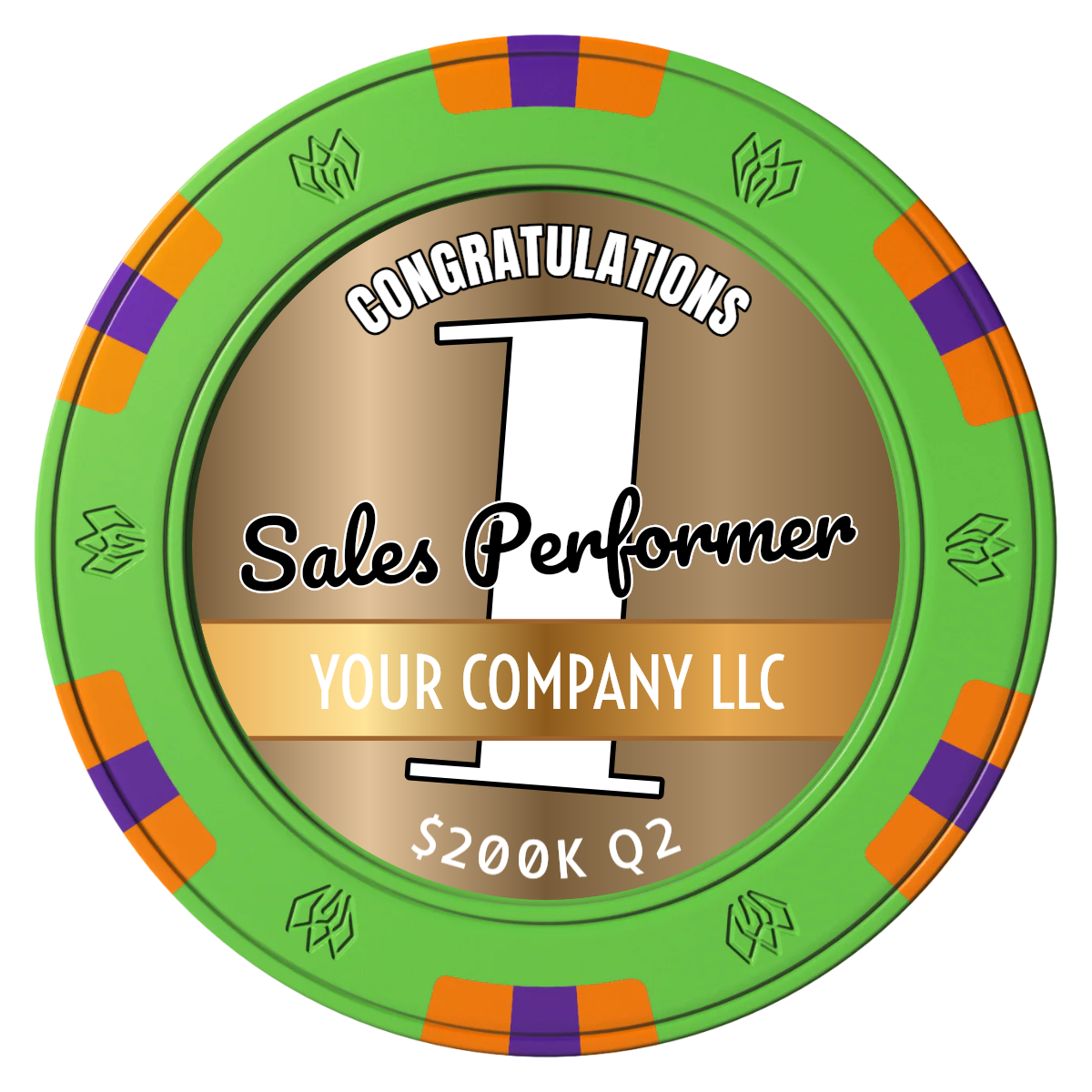 Top Sales Performer Clay Poker Chips - Green / 6 Spot Gem / 43mm - Front