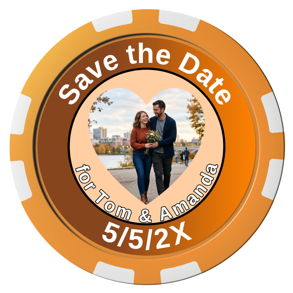 Save the Date #01 Composite Poker Chips - Orange / 8 Stripe - Front