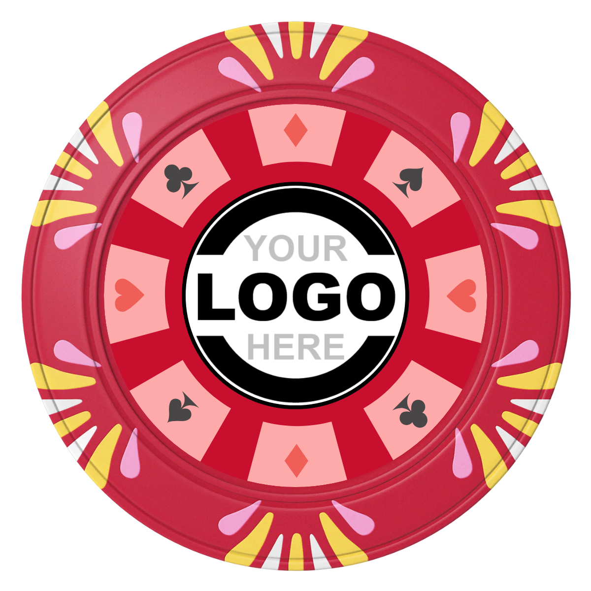 Suit 8 Your Logo Clay Poker Chips - Red / Macau / 40mm - Front