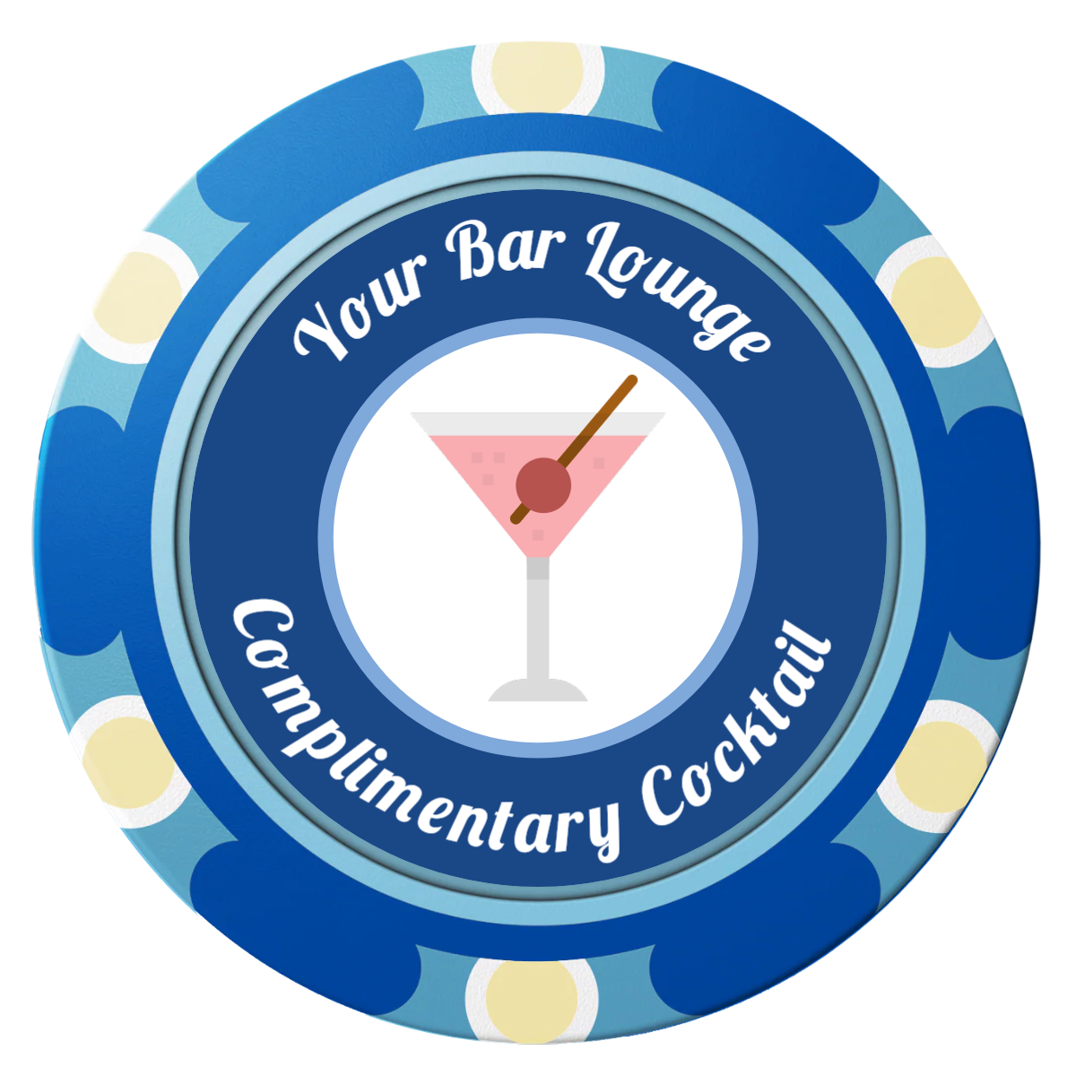 Fancy Drink Clay Poker Chips - Blue / Monte Carlo / 40mm - Front