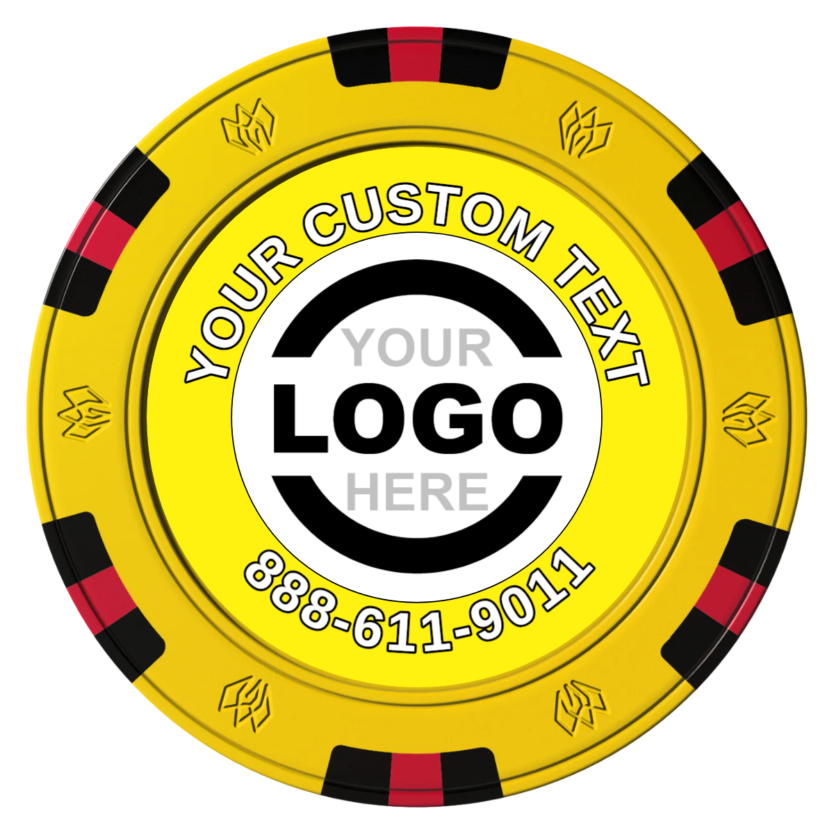 Branded Logo Clay Poker Chips - Yellow / 6 Spot Gem / 40mm - Front