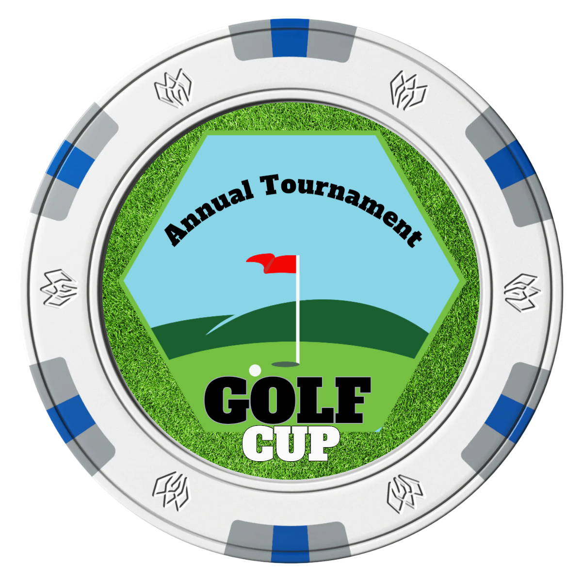 Golf Cup Clay Poker Chips - White / 6 Spot Gem / 43mm - Front