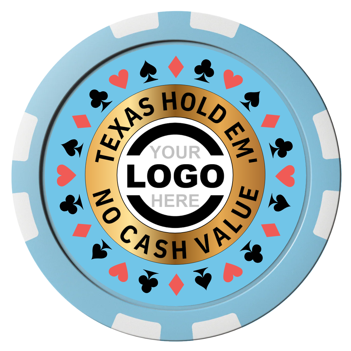 Texas Hold Em' Composite Poker Chips - Light Blue / 8 Stripe - Front