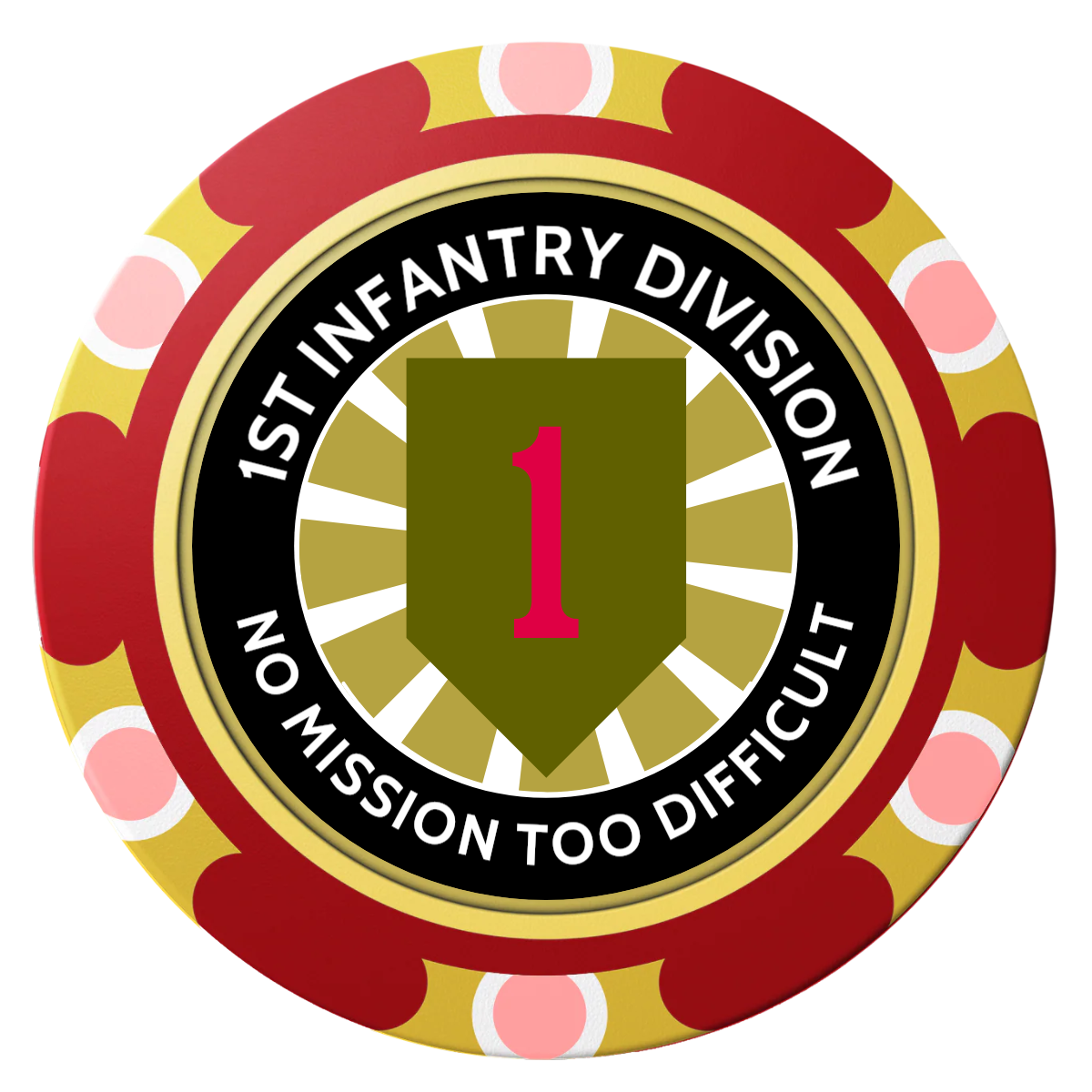 1st Infantry Division Clay Poker Chips - Red / Monte Carlo / 40mm - Front