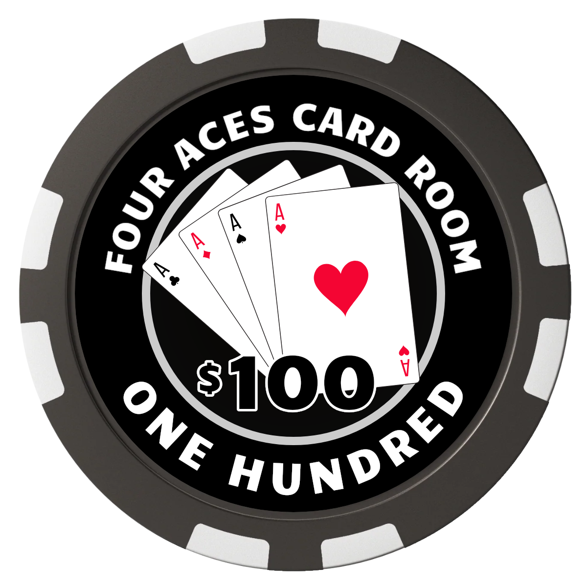 4 Aces Poker Room Composite Poker Chips - Black / 8 Stripe - Front