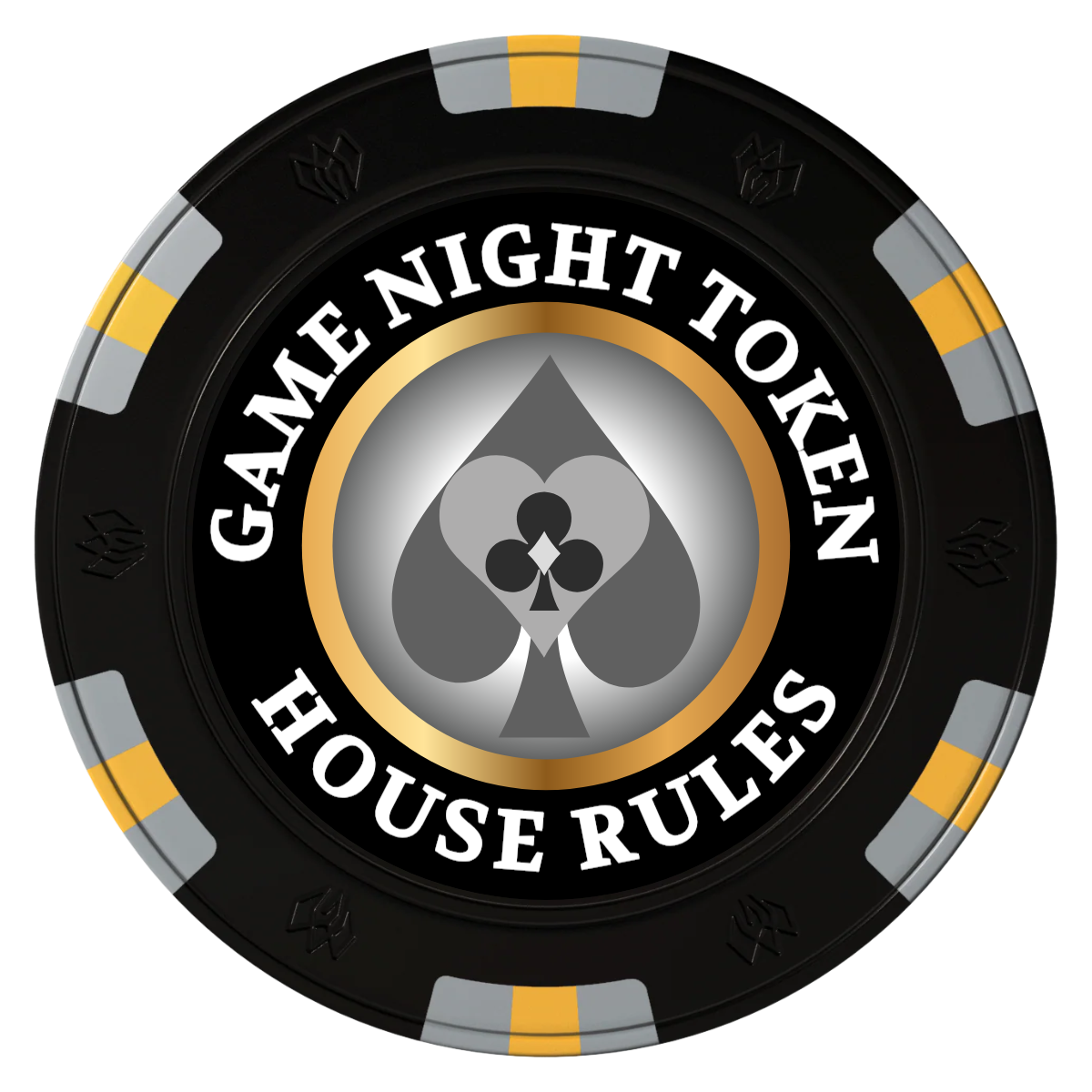 Stacked Suits Clay Poker Chips - Black / 6 Spot Gem / 43mm - Front