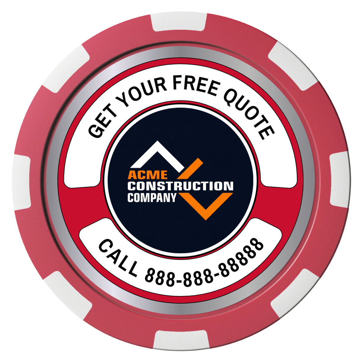 Acme Construction Composite Poker Chips - Red / 8 Spot - Back