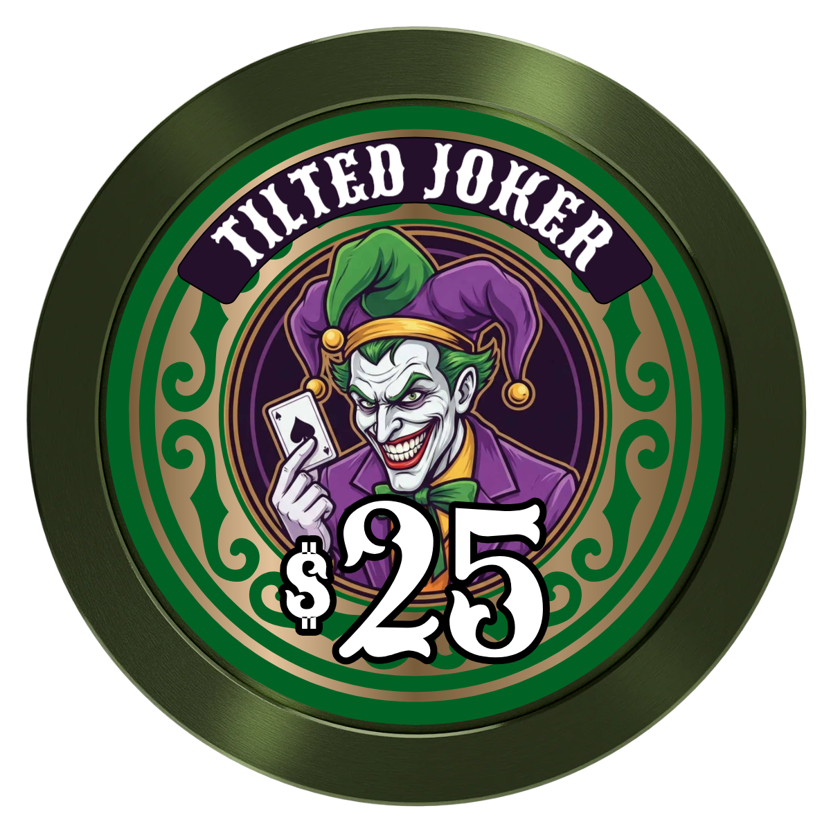 Tilted Joker Aluminum Poker Chips - Green - Front