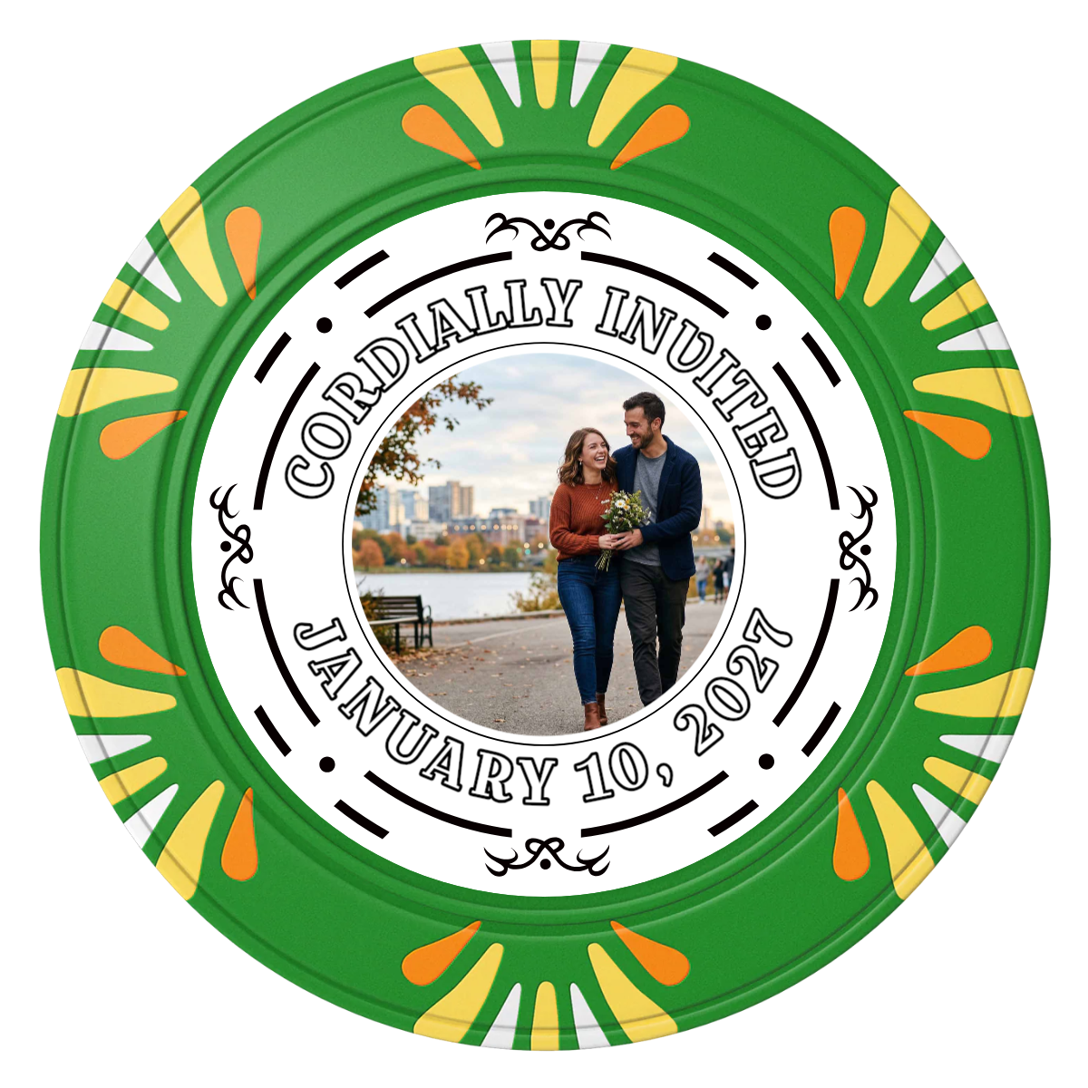 Save the Date Element Clay Poker Chips - Green / Macau / 40mm - Front