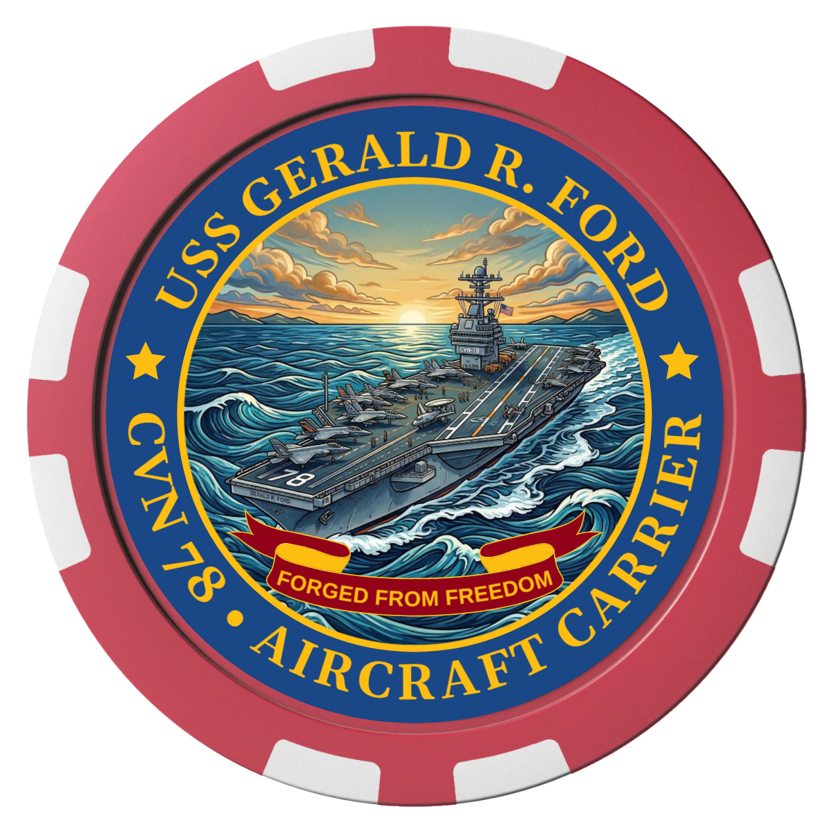 Navy USS Gerald Ford Composite Poker Chips - Red / 8 Stripe - Front