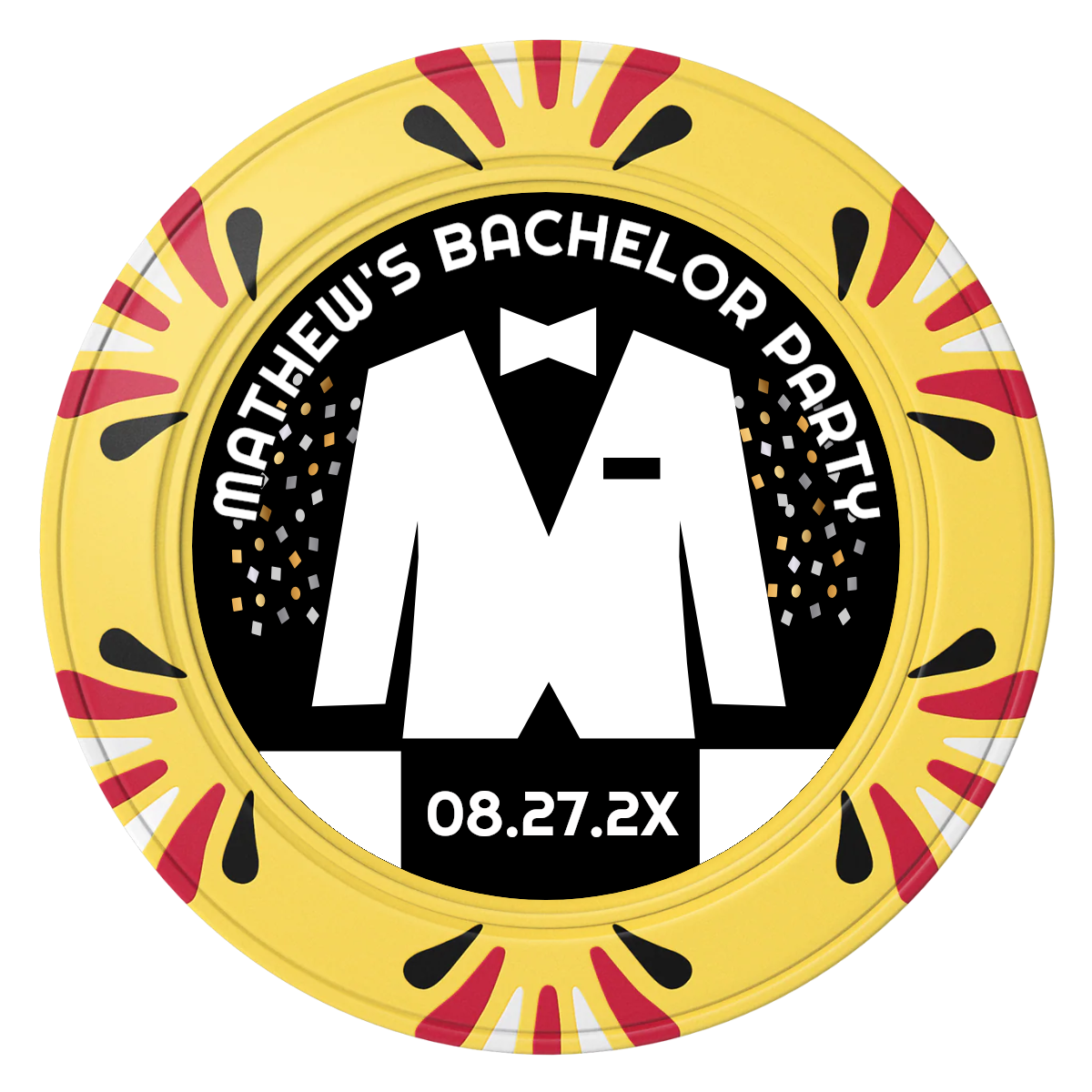Bachelor No More Bowtie Clay Poker Chips - Yellow / Macau / 40mm - Front