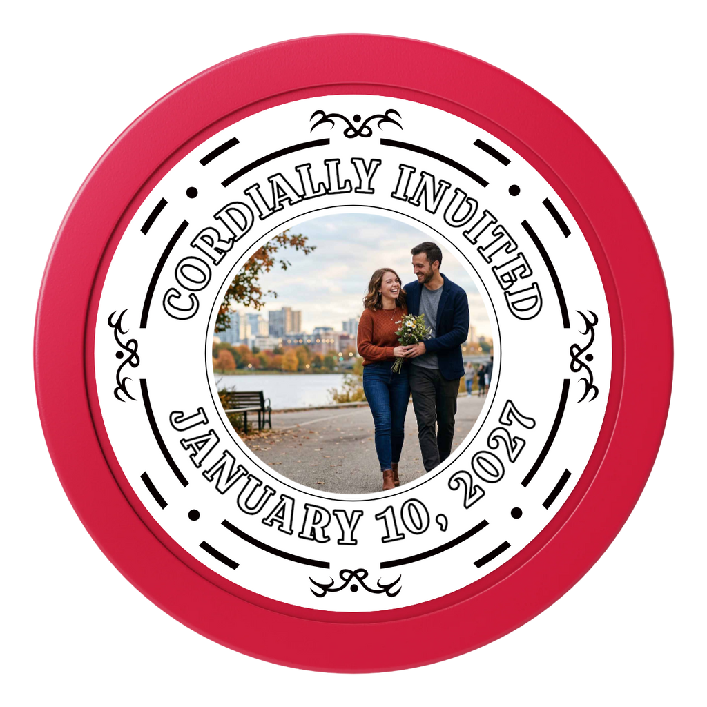 Save the Date Element 2" Oversized Poker Chips - Red - Front