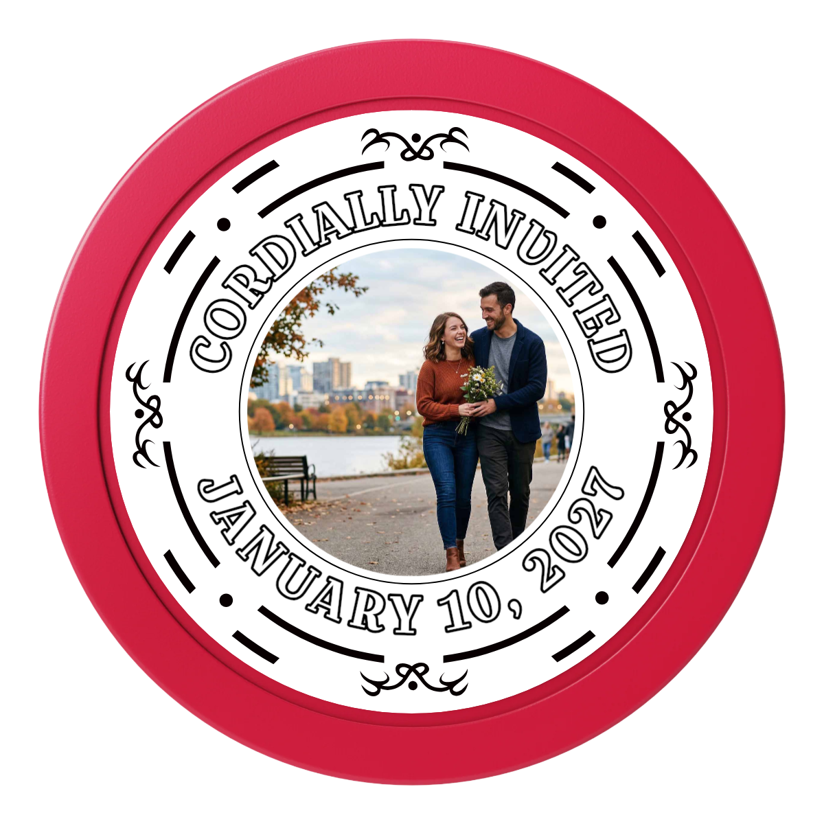 Save the Date Element 2" Oversized Poker Chips - Red - Front