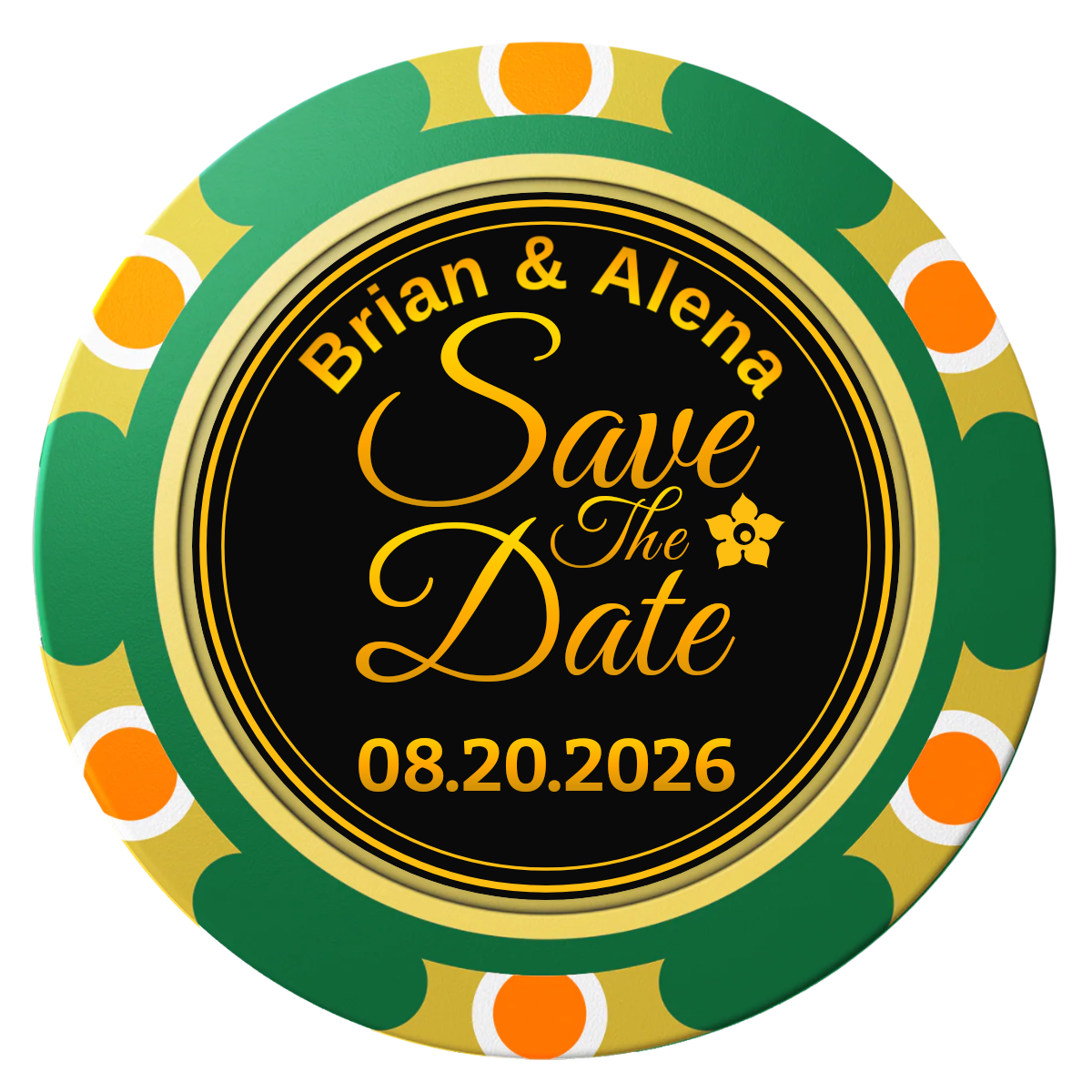 Save the Date Text Clay Poker Chips - Green / Monte Carlo / 40mm - Front