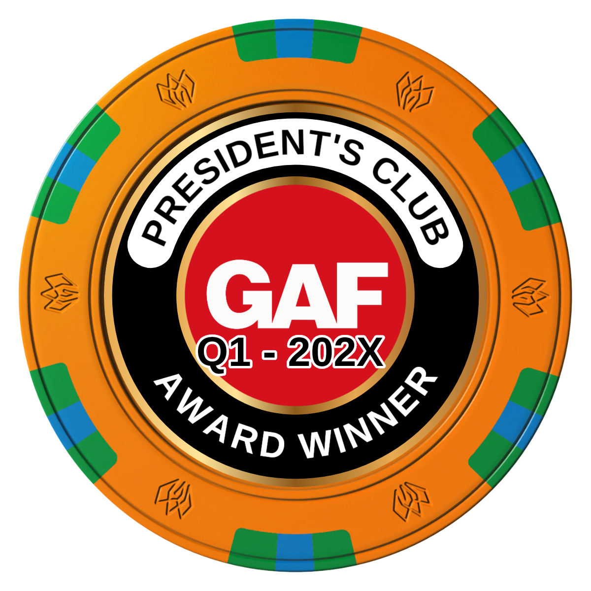 President's Club Clay Poker Chips - Orange / 6 Spot Gem / 40mm - Front