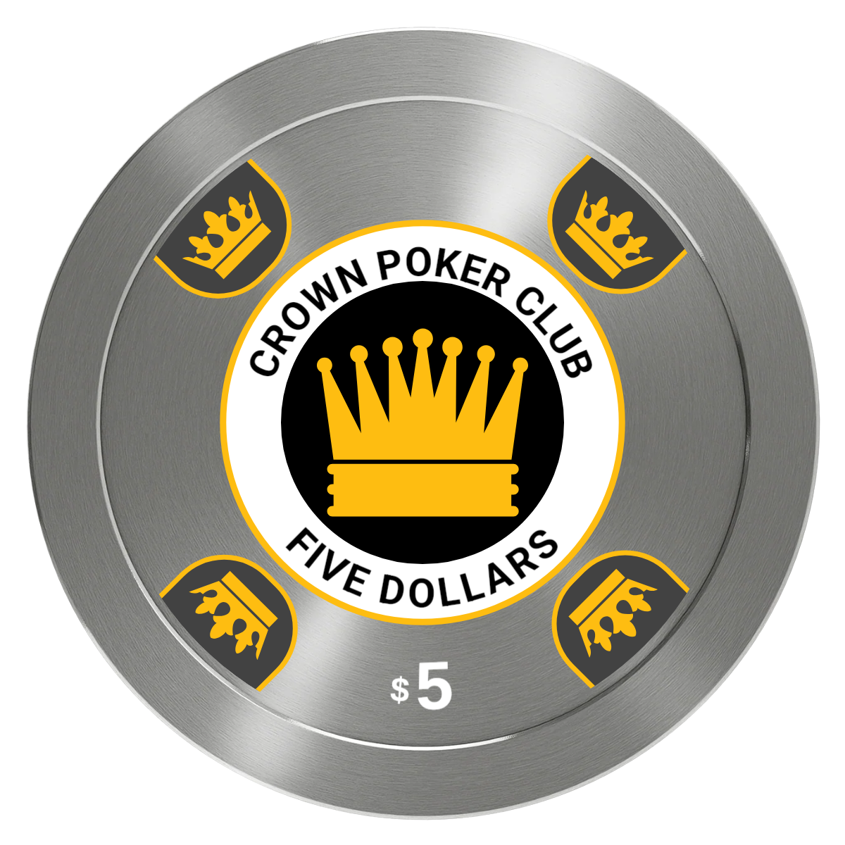 Crown Card Room Aluminum Poker Chips - Silver - Front