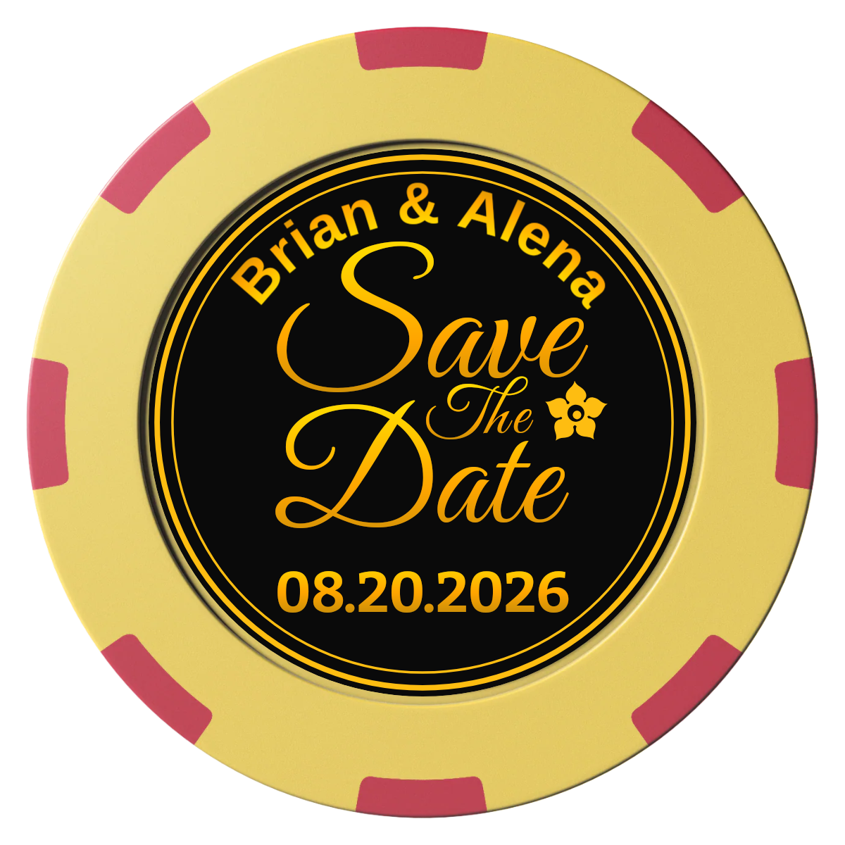 Save the Date Text Clay Poker Chips - Yellow / 8 Spot (2 Tone) / 40mm - Front