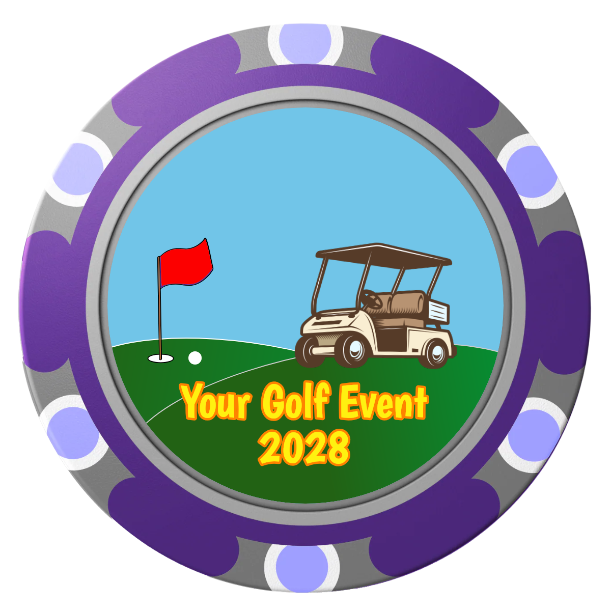Going Golfing Today Clay Poker Chips - Purple / Monte Carlo / 40mm - Front