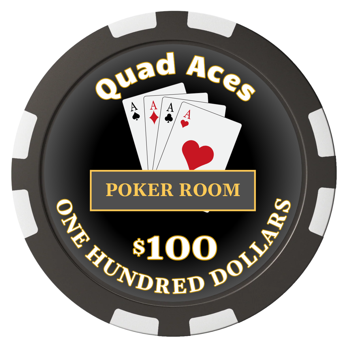 Quad Aces Composite Poker Chips - Black / 8 Stripe - Front