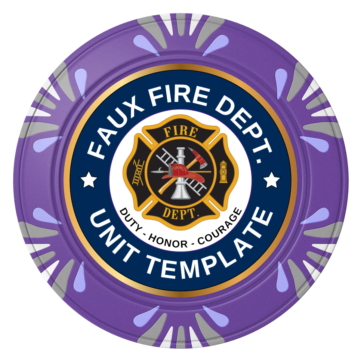 Faux Fire Dept. #01 Clay Poker Chips - Purple / Macau / 40mm - Front