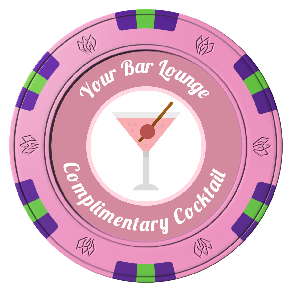 Fancy Drink Clay Poker Chips - Pink / 6 Spot Gem / 43mm - Front