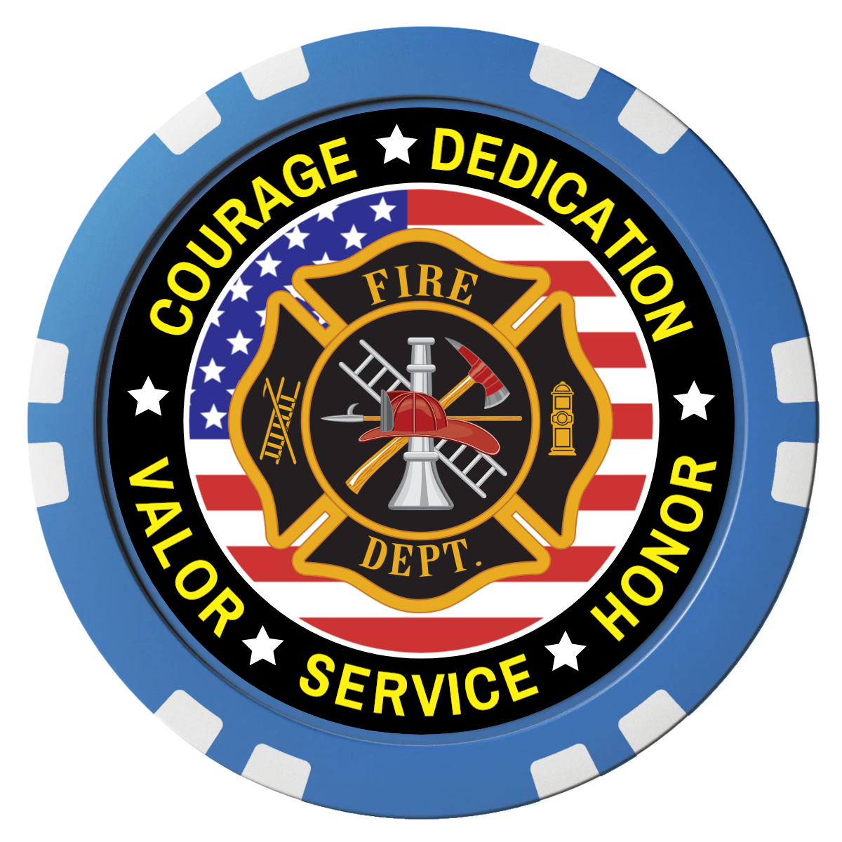 Firefighter Maltese Cross Composite Poker Chips - Blue / Double Stripe - Back
