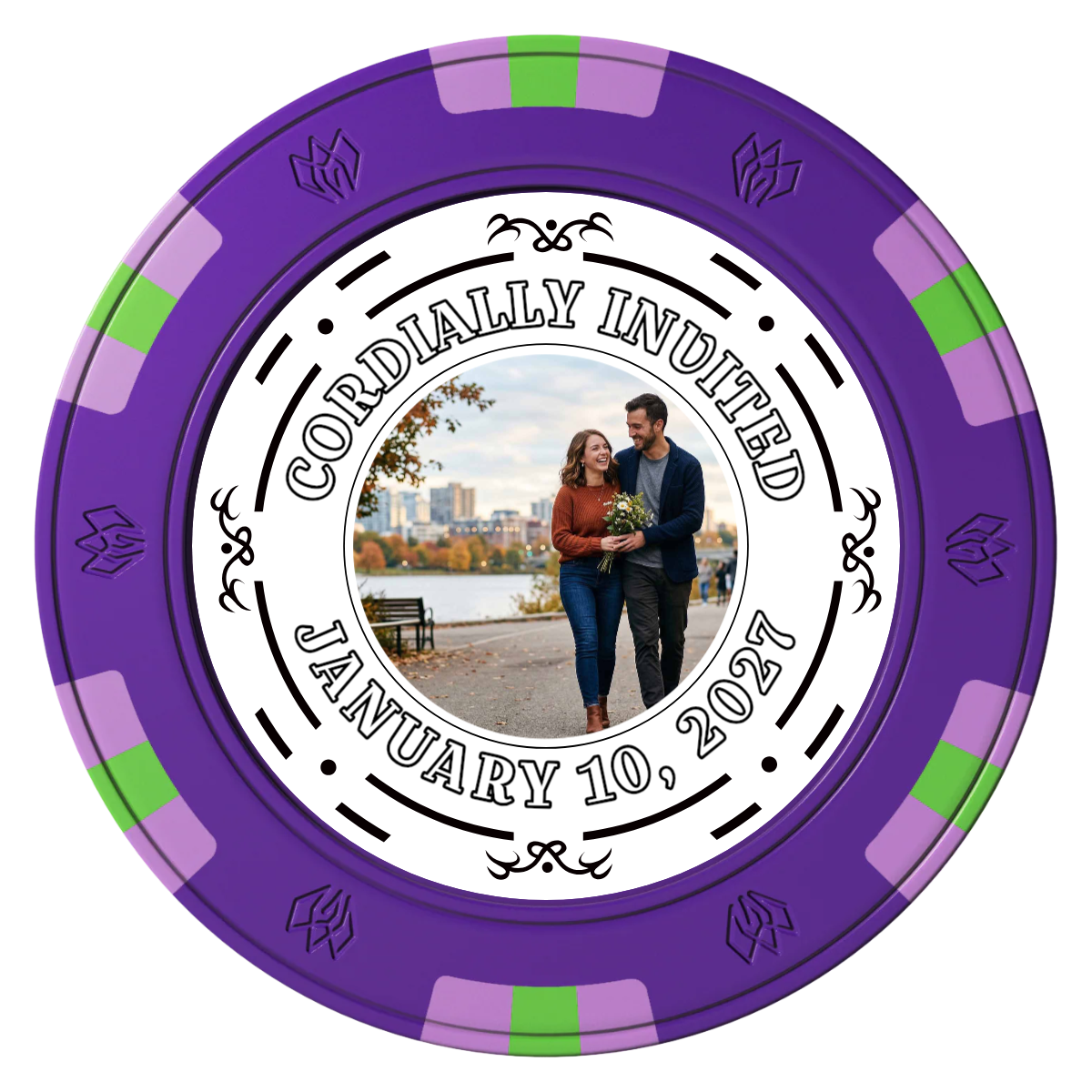 Save the Date Element Clay Poker Chips - Purple / 6 Spot Gem / 40mm - Front