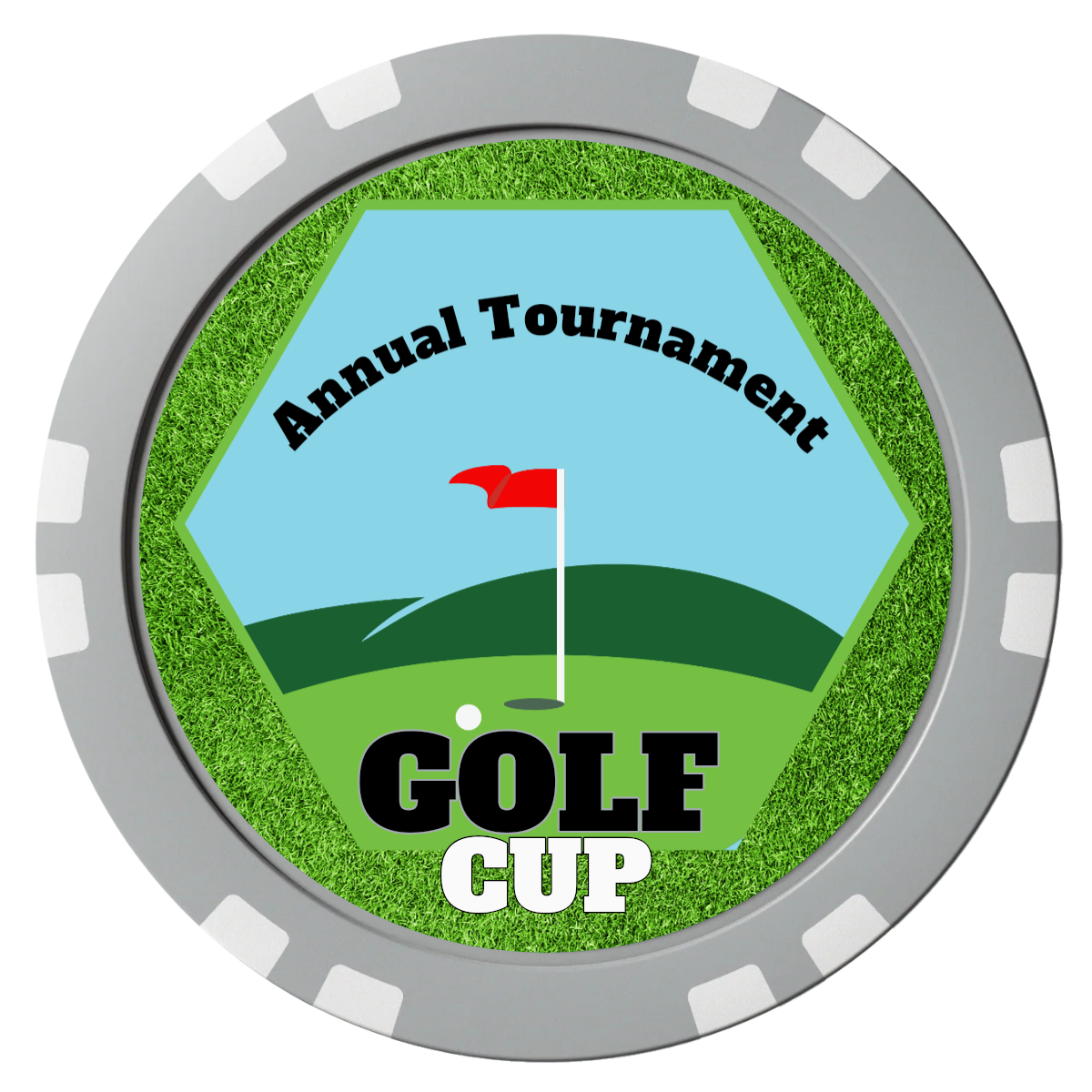 Golf Cup Composite Poker Chips - Gray / Double Stripe - Front