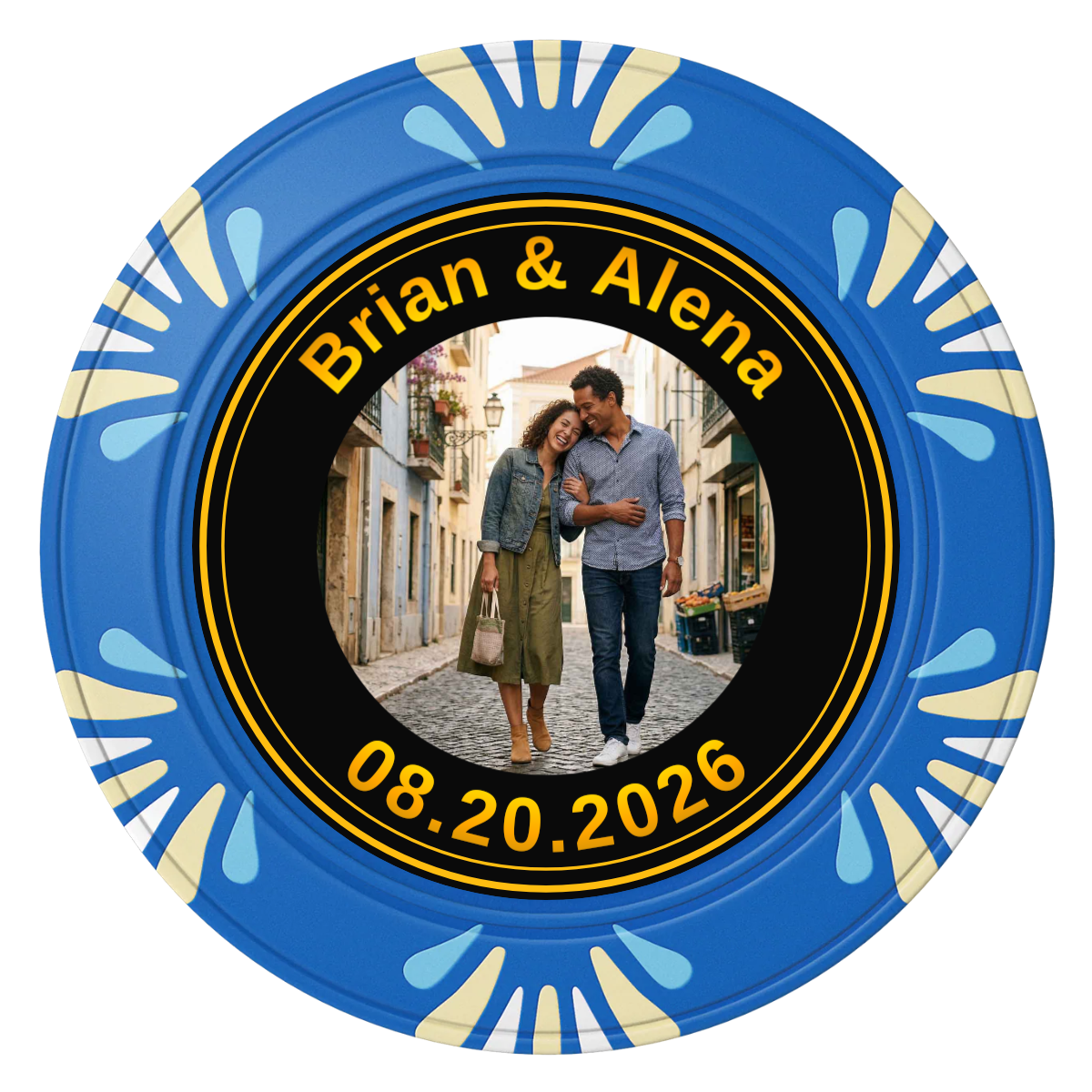 Save the Date Text Clay Poker Chips - Blue / Macau / 40mm - Back