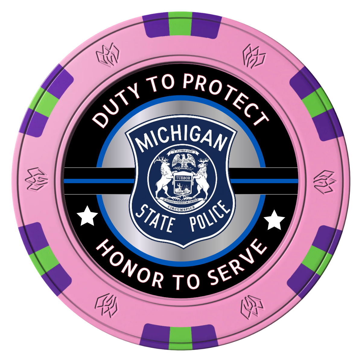 Police Department #01 Clay Poker Chips - Pink / 6 Spot Gem / 40mm - Front