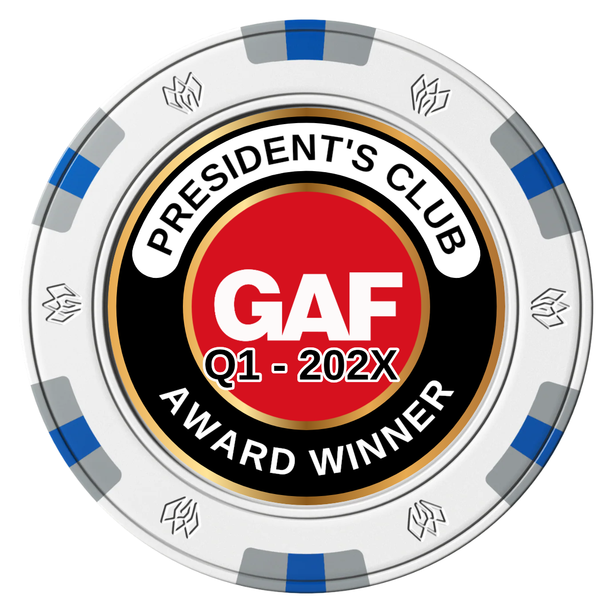 President's Club Clay Poker Chips - White / 6 Spot Gem / 40mm - Front