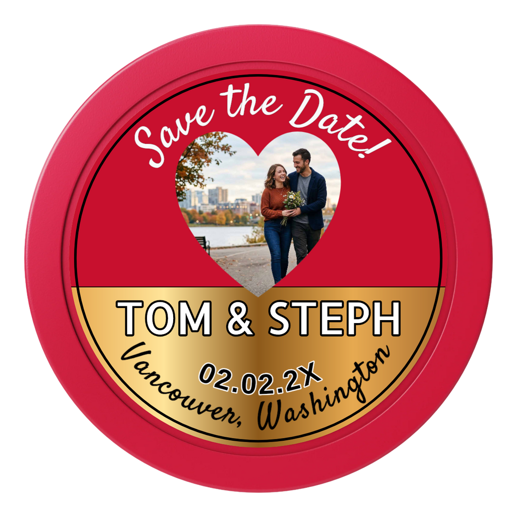 Save the Date Hearts 2" Oversized Poker Chips - Red - Back