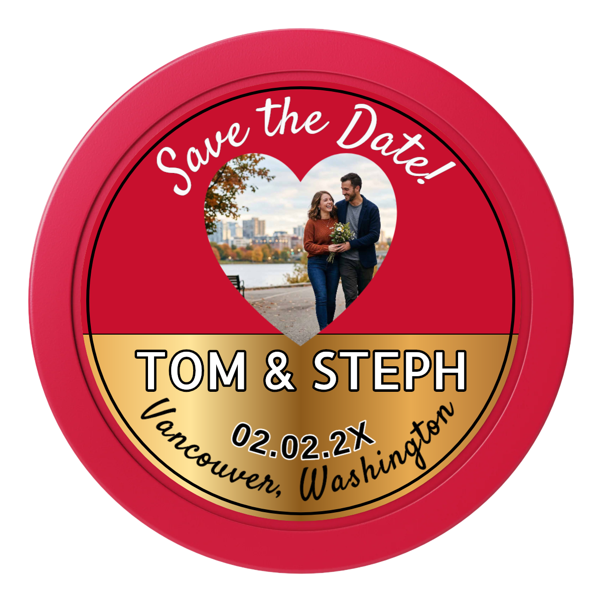 Save the Date Hearts 2" Oversized Poker Chips - Red - Back