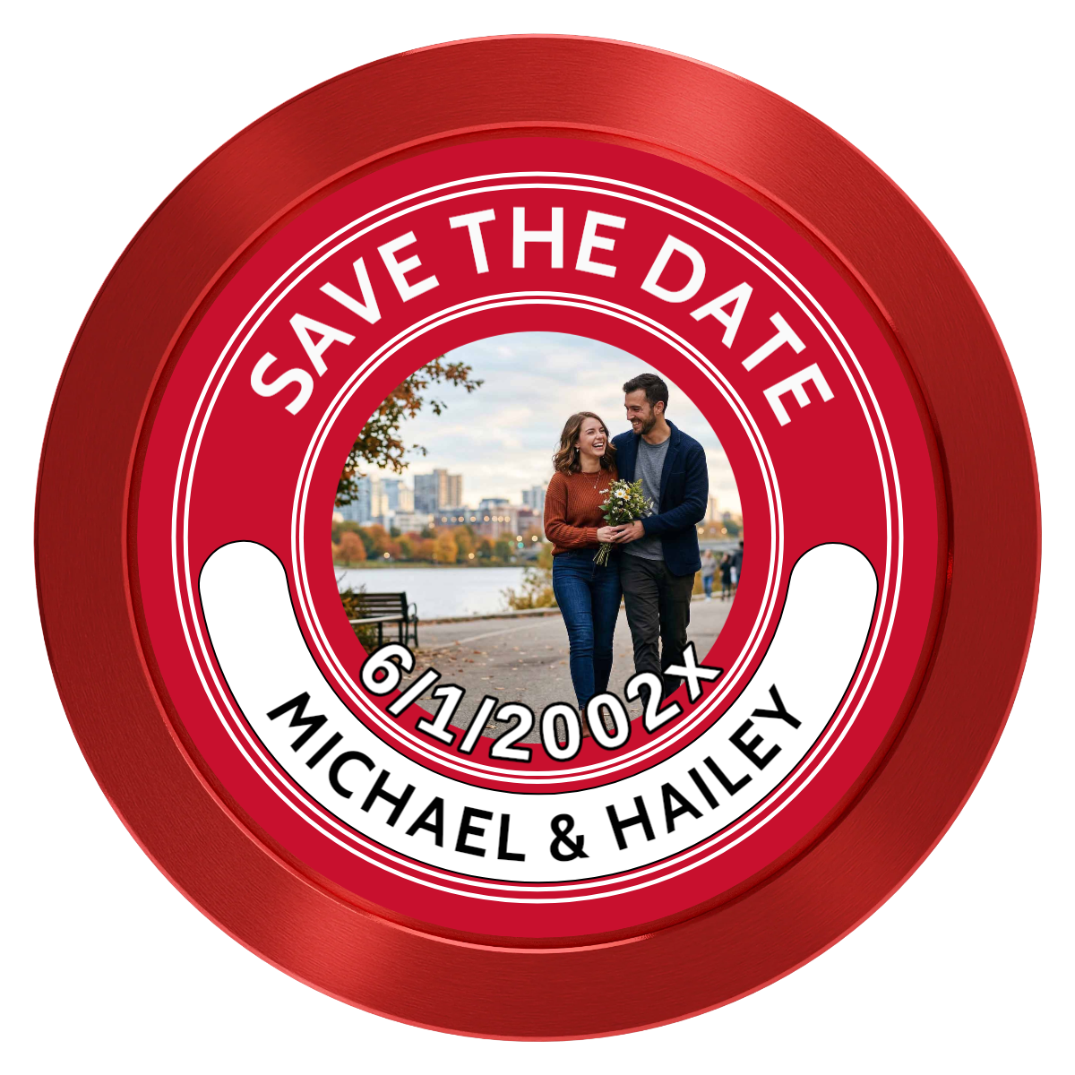 Save the Date Photo QR Code Aluminum Poker Chips - Red - Front