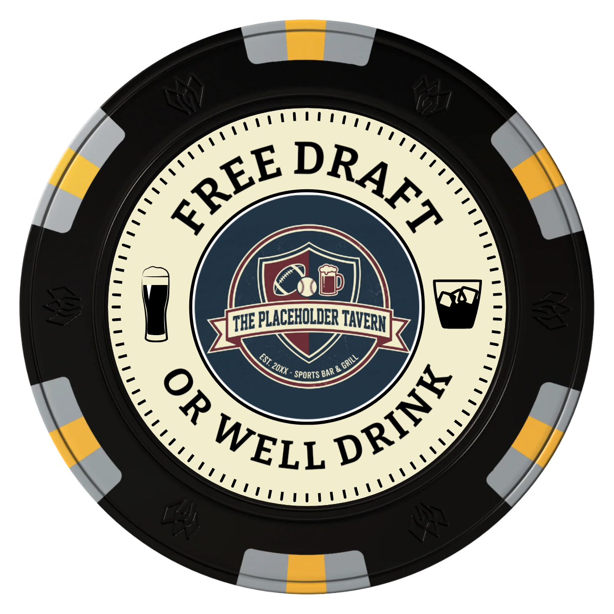 Beer Shop Clay Poker Chips - Black / 6 Spot Gem / 43mm - Front