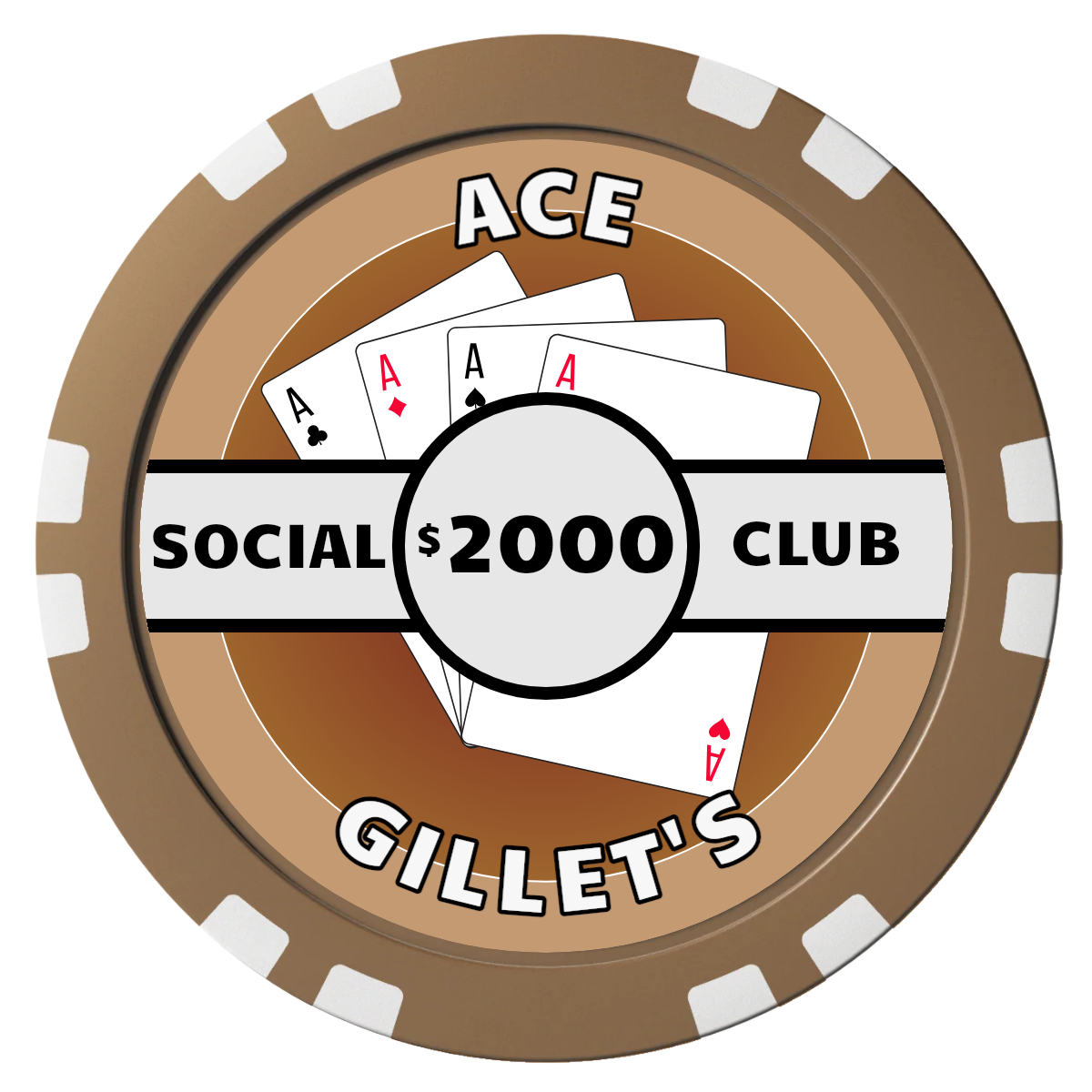 Ace Gillet's Composite Poker Chips - Brown / Double Stripe - Front