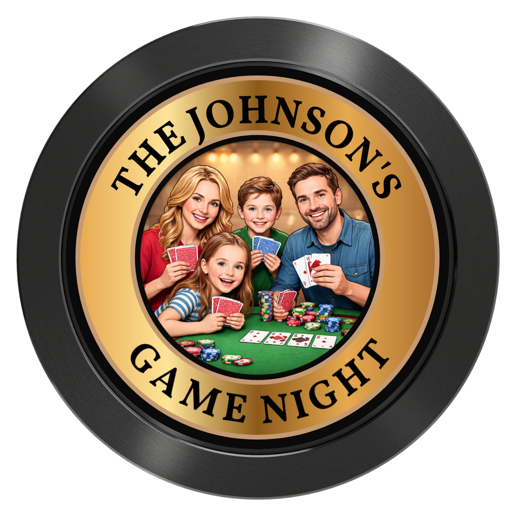 Family Game Night Aluminum Poker Card Guards - Black - Back