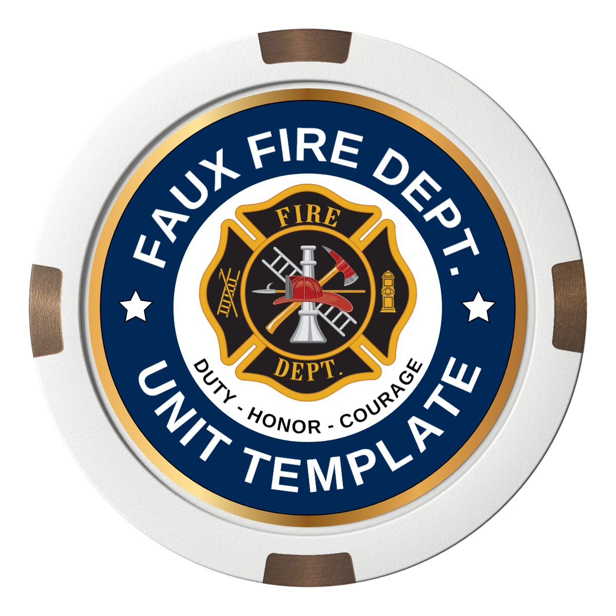 Faux Fire Dept. #01 Composite & Metal Hybrid Poker Chips - White - Front